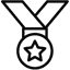 Desenho de medalha em contorno preto com estrela no meio.