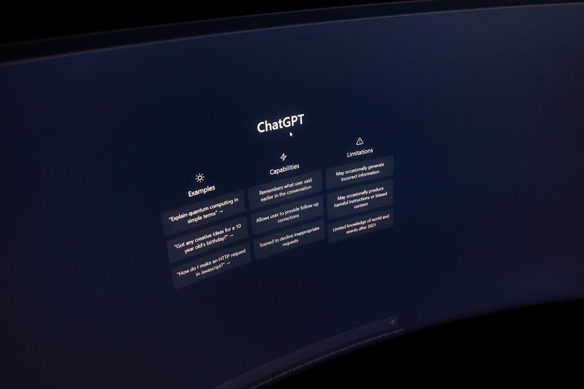 Close-up of a computer screen displaying ChatGPT's capabilities and limitations, including examples of its uses and potential inaccuracies.