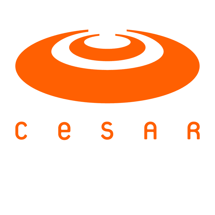 ogotipo do CESAR em laranja, composto por três arcos concêntricos que formam uma figura circular aberta sobre o nome cesar.